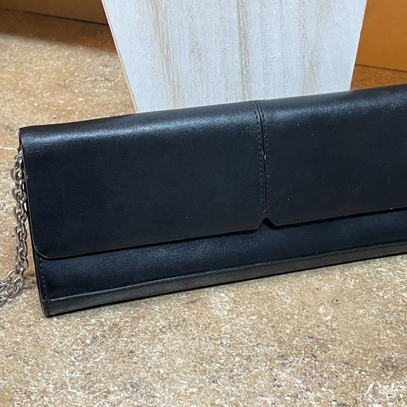 ALFANI LEATHER BLACK HEAVY LEATHER ENVELOPE STYLE 3 SECTION FLAT CLUTCH PURSE - Picture 1 of 13